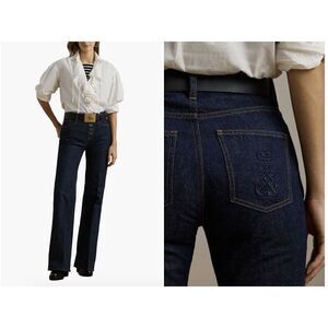 New $165 Lauren Ralph Lauren High Waist Exposed Button Flare Leg Jeans Size 10